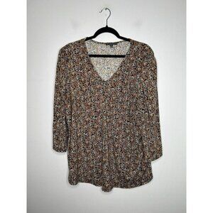 Adrianna Papell Blouse Womens Plus Black Yellow Fall Floral Long Sleeve Size 1X